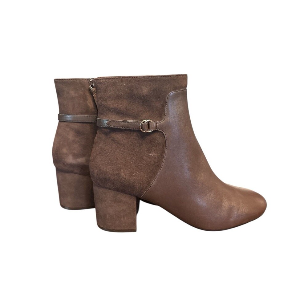 Cole Haan Womens Amalie Ankle Boot Brown Leather Suede Block Heel Size 10